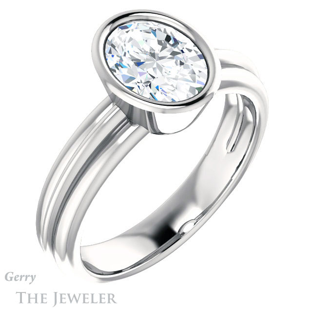 Oval Shaped Forever One Moissanite Engagement Ring #GTJ1023-oval-fo-w 4 Oval Shaped Forever One Moissanite Engagement Ring #GTJ1023-oval-fo-w