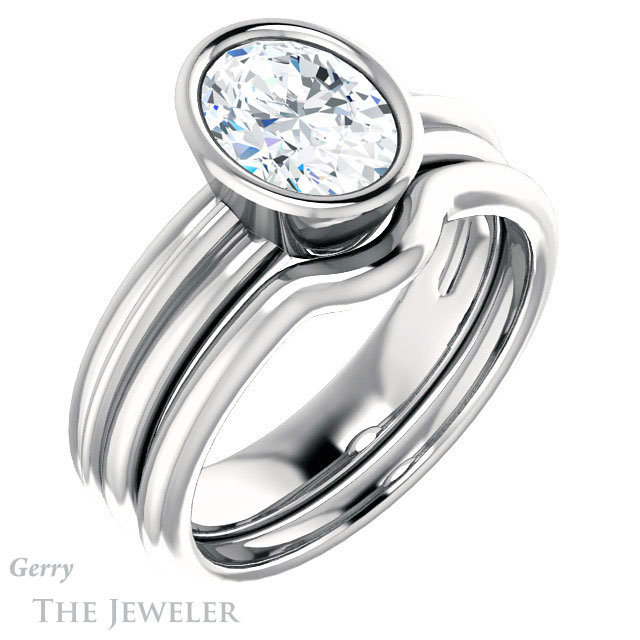 Oval Shaped Forever One Moissanite Engagement Ring #GTJ1023-oval-fo-w 6 Oval Shaped Forever One Moissanite Engagement Ring #GTJ1023-oval-fo-w