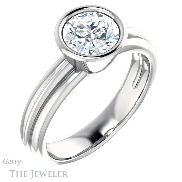 Round Cut Forever One Moissanite Engagement Ring #GTJ1023-round-fo-w 4 Round Cut Forever One Moissanite Engagement Ring #GTJ1023-round-fo-w