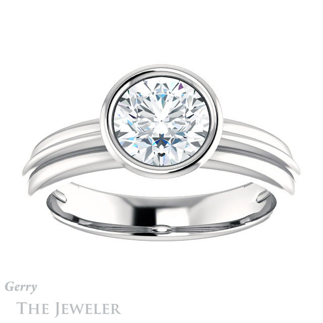 Round Cut Forever One Moissanite Engagement Ring #GTJ1023-round-fo-w 1 Round Cut Forever One Moissanite Engagement Ring #GTJ1023-round-fo-w