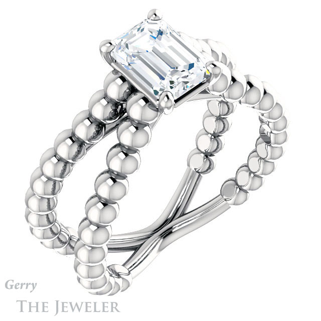 Emerald Cut Forever One Moissanite Engagement Ring #GTJ1024-emerald-fb-w 4 Emerald Cut Forever Brilliant Moissanite Engagement Ring #GTJ1024-emerald-fb-w
