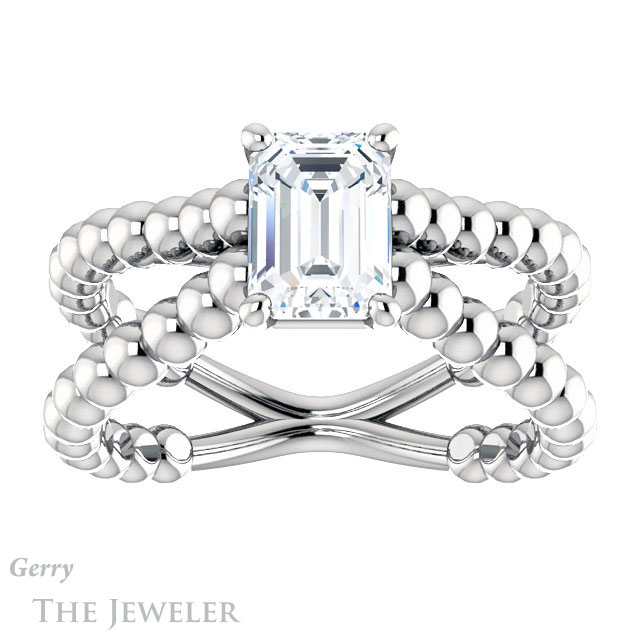 Emerald Cut Forever Brilliant Moissanite Engagement Ring #GTJ1024-emerald-fb-w