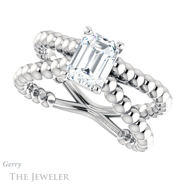 Emerald Cut Forever One Moissanite Engagement Ring #GTJ1024-emerald-fb-w 5 Emerald Cut Forever Brilliant Moissanite Engagement Ring #GTJ1024-emerald-fb-w