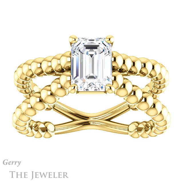 Emerald Cut Forever Brilliant Moissanite Engagement Ring #GTJ1024-emerald-fb-y