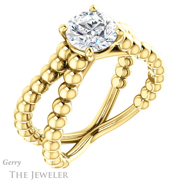 Round Cut Forever One Moissanite Engagement Ring #GTJ1024-round-fo-y