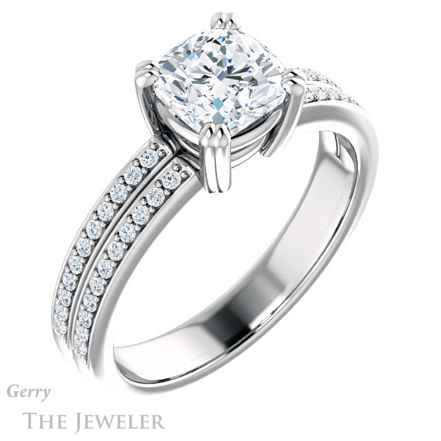 Cushion Cut Forever One Moissanite Engagement Ring #GTJ1027-cushion-fo-w