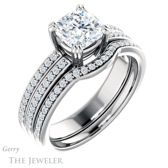 Cushion Cut Forever One Moissanite Engagement Ring #GTJ1027-cushion-fo-w