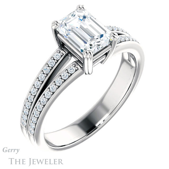 Emerald Cut Forever Brilliant Moissanite Engagement Ring #GTJ1027-emerald-fb-w