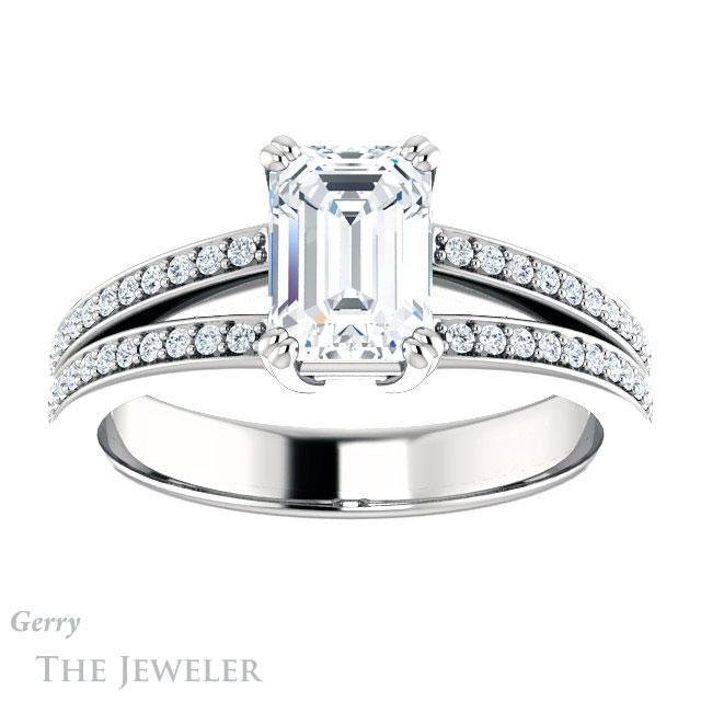 Emerald Cut Forever Brilliant Moissanite Engagement Ring #GTJ1027-emerald-fb-w