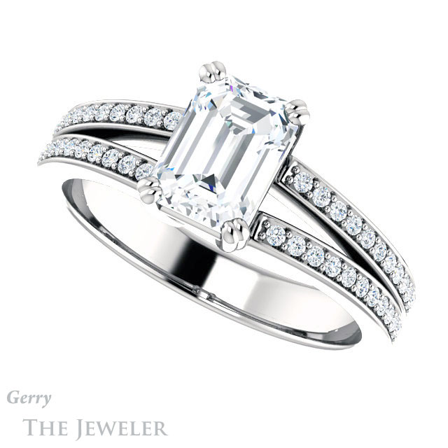 Emerald Cut Forever Brilliant Moissanite Engagement Ring #GTJ1027-emerald-fb-w