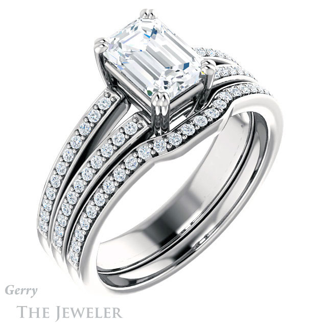 Emerald Cut Forever Brilliant Moissanite Engagement Ring #GTJ1027-emerald-fb-w
