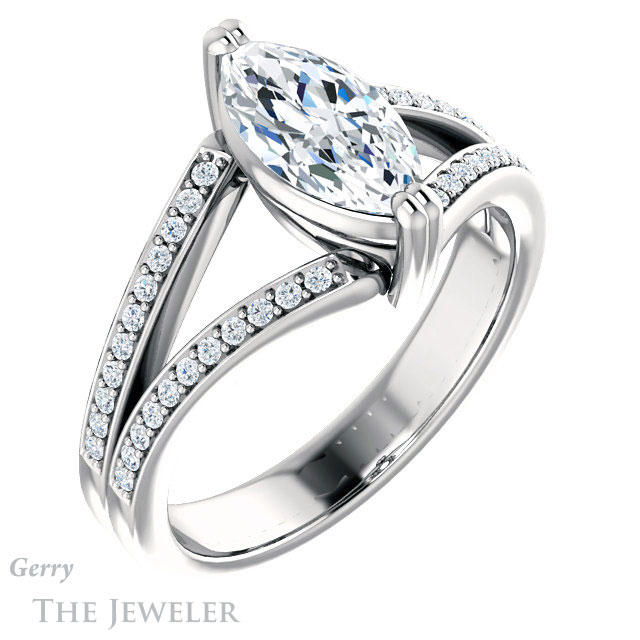 Marquise Cut Forever Brilliant Moissanite Engagement Ring #GTJ1027-marquise-fb-w