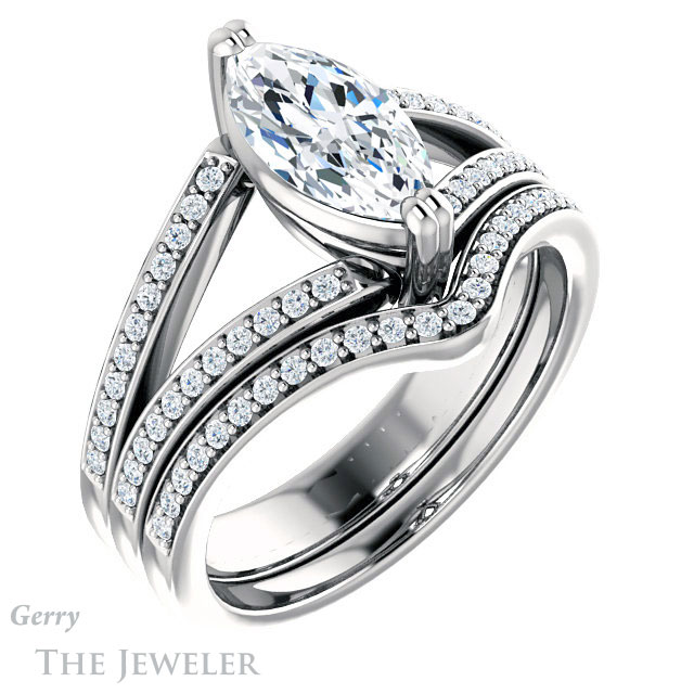Marquise Cut Forever Brilliant Moissanite Engagement Ring #GTJ1027-marquise-fb-w