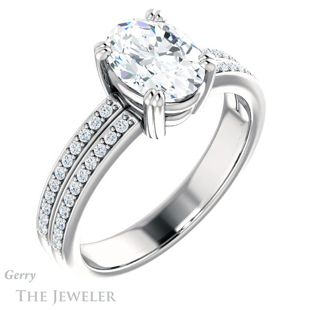 Oval Shaped Forever One Moissanite Engagement Ring #GTJ1027-oval-fo-w 4 Oval Shaped Forever One Moissanite Engagement Ring #GTJ1027-oval-fo-w