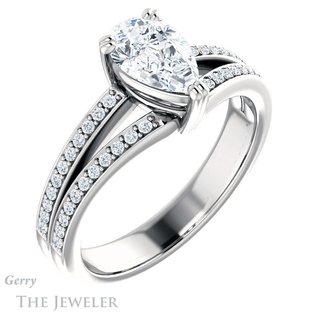 Pear Shaped Forever Brilliant Moissanite Engagement Ring #GTJ1027-pear-fb-w
