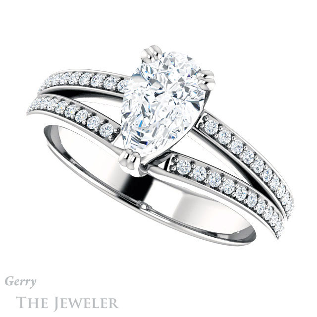Pear Shaped Forever Brilliant Moissanite Engagement Ring #GTJ1027-pear-fb-w