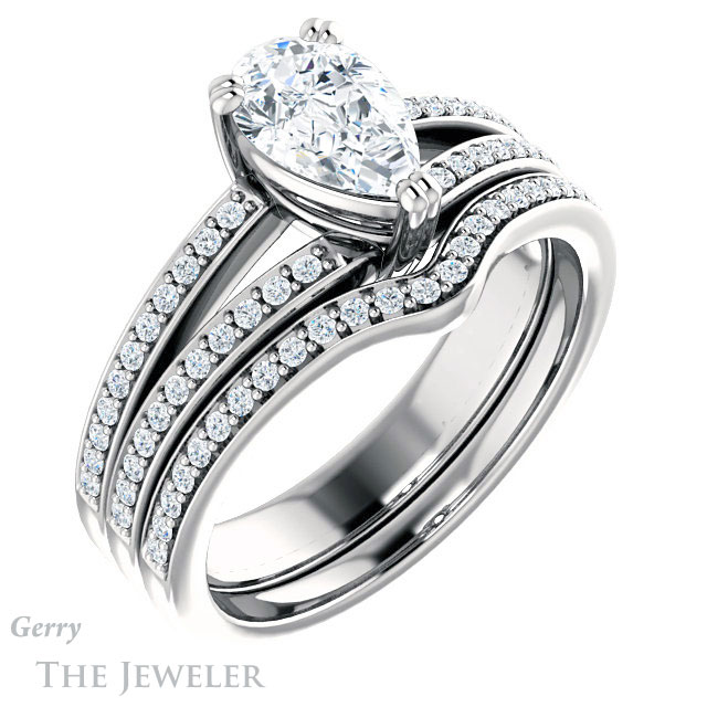 Pear Shaped Forever Brilliant Moissanite Engagement Ring #GTJ1027-pear-fb-w