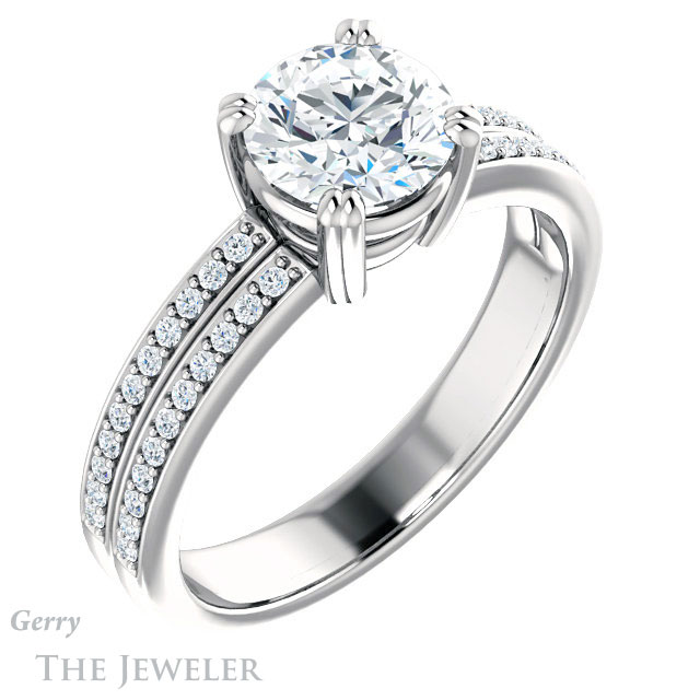Round Cut Forever One Moissanite Engagement Ring #GTJ1027-round-fo-w