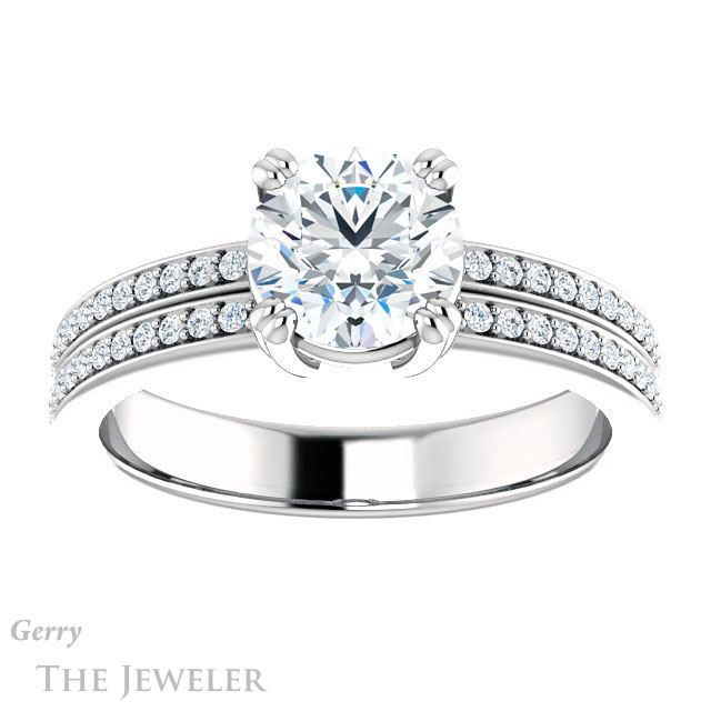Round Cut Forever One Moissanite Engagement Ring #GTJ1027-round-fo-w