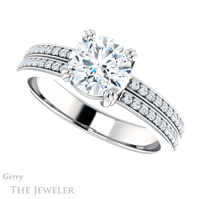 Round Cut Forever One Moissanite Engagement Ring #GTJ1027-round-fo-w