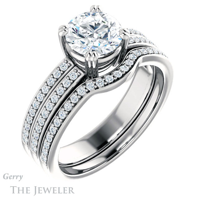 Round Cut Forever One Moissanite Engagement Ring #GTJ1027-round-fo-w