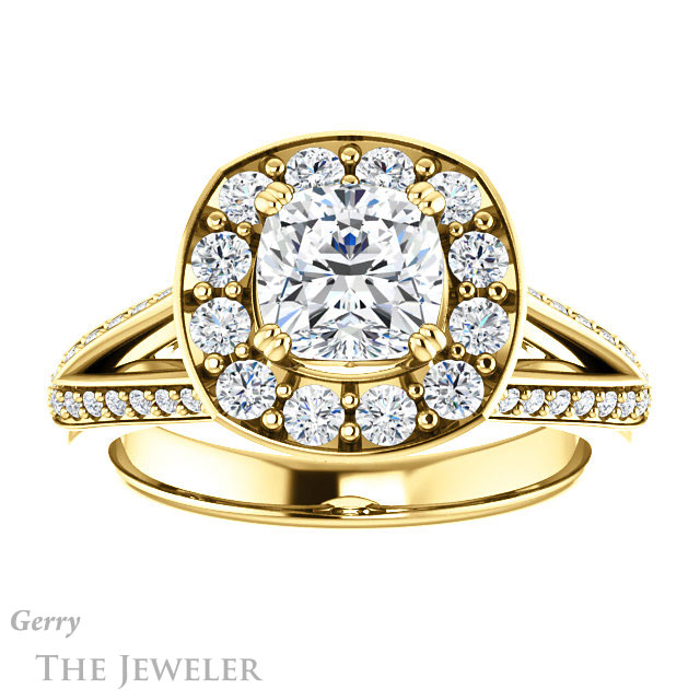 Cushion Cut Forever One Moissanite Engagement Ring #GTJ1028-cushion-fo-y | Gerry The Jeweler Cushion Cut Forever One Moissanite Engagement Ring #GTJ1028-cushion-fo-y