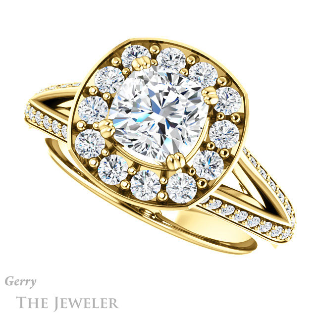 Cushion Cut Forever One Moissanite Engagement Ring #GTJ1028-cushion-fo-y | Gerry The Jeweler Cushion Cut Forever One Moissanite Engagement Ring #GTJ1028-cushion-fo-y