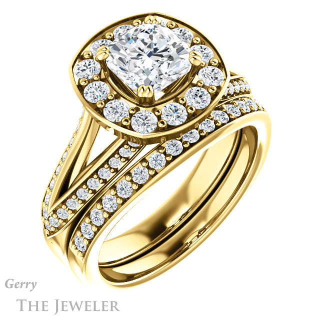 Cushion Cut Forever One Moissanite Engagement Ring #GTJ1028-cushion-fo-y | Gerry The Jeweler Cushion Cut Forever One Moissanite Engagement Ring #GTJ1028-cushion-fo-y