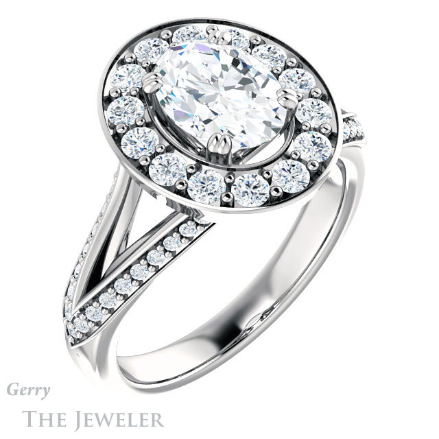 Oval Shaped Forever One Moissanite Engagement Ring #GTJ1028-oval-fo-w | Gerry The Jeweler Oval Shaped Forever One Moissanite Engagement Ring #GTJ1028-oval-fo-w