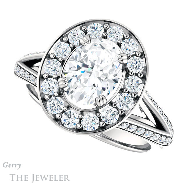 Oval Shaped Forever One Moissanite Engagement Ring #GTJ1028-oval-fo-w | Gerry The Jeweler Oval Shaped Forever One Moissanite Engagement Ring #GTJ1028-oval-fo-w