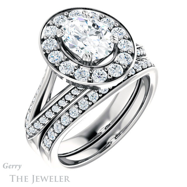 Oval Shaped Forever One Moissanite Engagement Ring #GTJ1028-oval-fo-w | Gerry The Jeweler Oval Shaped Forever One Moissanite Engagement Ring #GTJ1028-oval-fo-w
