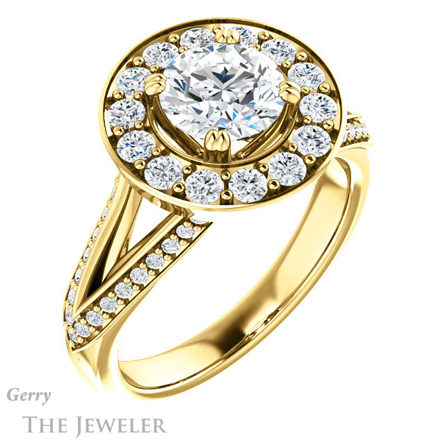Round Cut Forever One Moissanite Engagement Ring #GTJ1028-round-fo-y | Gerry The Jeweler Round Cut Forever One Moissanite Engagement Ring #GTJ1028-round-fo-y