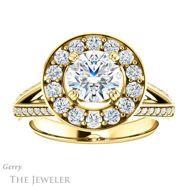 Round Cut Forever One Moissanite Engagement Ring #GTJ1028-round-fo-y | Gerry The Jeweler Round Cut Forever One Moissanite Engagement Ring #GTJ1028-round-fo-y