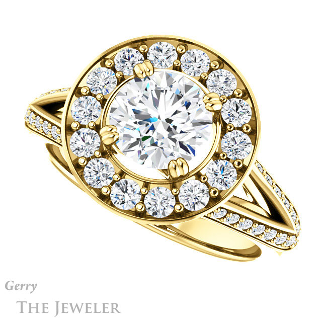 Round Cut Forever One Moissanite Engagement Ring #GTJ1028-round-fo-y | Gerry The Jeweler Round Cut Forever One Moissanite Engagement Ring #GTJ1028-round-fo-y