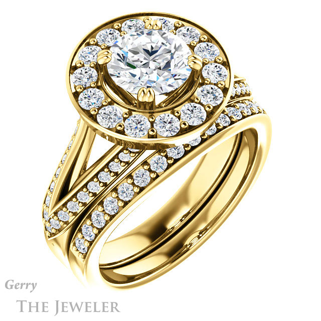 Round Cut Forever One Moissanite Engagement Ring #GTJ1028-round-fo-y | Gerry The Jeweler Round Cut Forever One Moissanite Engagement Ring #GTJ1028-round-fo-y