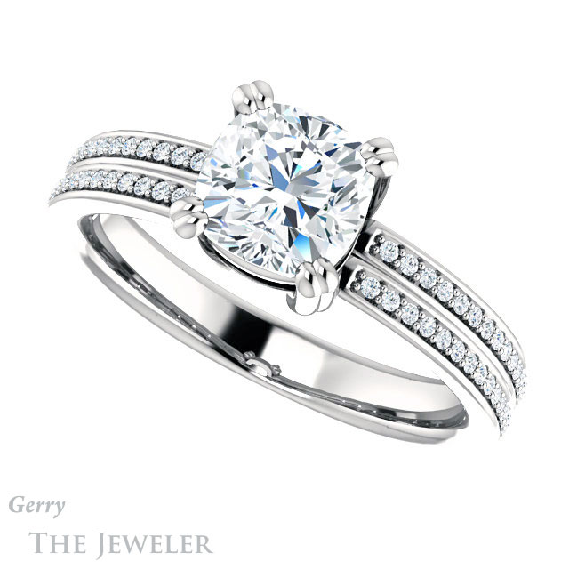 Cushion Cut Forever One Moissanite Engagement Ring #GTJ1030-cushion-fo-w