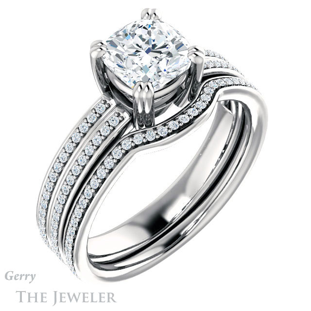 Cushion Cut Forever One Moissanite Engagement Ring #GTJ1030-cushion-fo-w