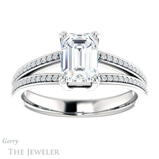 Emerald Cut Forever Brilliant Moissanite Engagement Ring #GTJ1030-emerald-fb-w