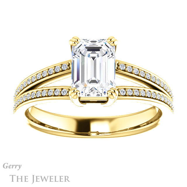 Emerald Cut Forever One Moissanite Engagement Ring #GTJ1030-emerald-fb-y 1 Emerald Cut Forever Brilliant Moissanite Engagement Ring #GTJ1030-emerald-fb-y