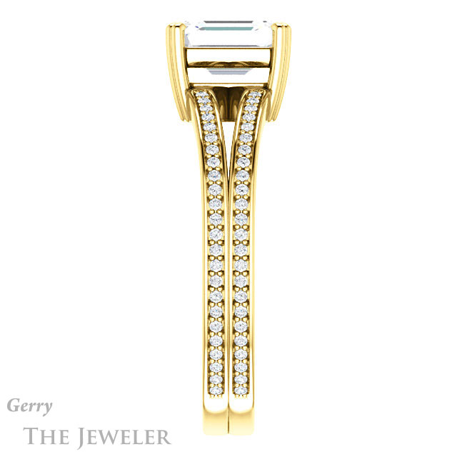 Emerald Cut Forever One Moissanite Engagement Ring #GTJ1030-emerald-fb-y 3 Emerald Cut Forever Brilliant Moissanite Engagement Ring #GTJ1030-emerald-fb-y