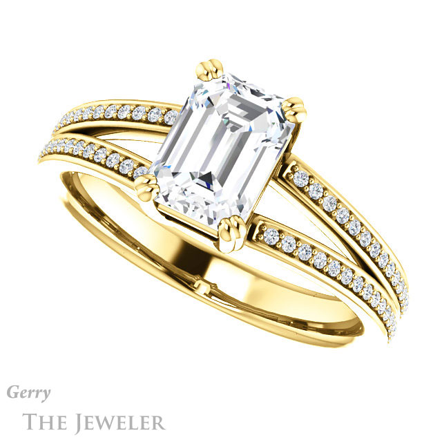 Emerald Cut Forever One Moissanite Engagement Ring #GTJ1030-emerald-fb-y 5 Emerald Cut Forever Brilliant Moissanite Engagement Ring #GTJ1030-emerald-fb-y