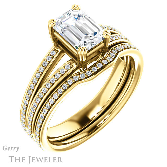 Emerald Cut Forever One Moissanite Engagement Ring #GTJ1030-emerald-fb-y 6 Emerald Cut Forever Brilliant Moissanite Engagement Ring #GTJ1030-emerald-fb-y