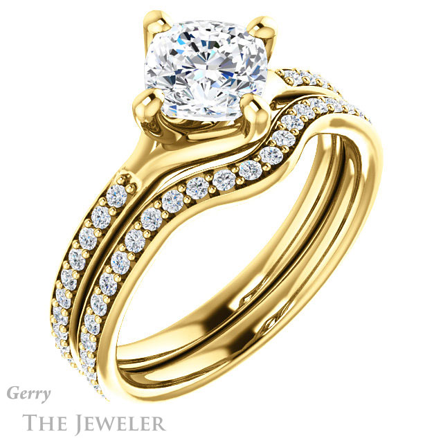 Cushion Cut Forever One Moissanite Engagement Ring #GTJ1031-cushion-fo-y