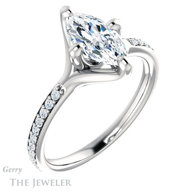 Marquise Cut Forever One Moissanite Engagement Ring #GTJ1031-marquise-fb-w 4 Marquise Cut Forever Brilliant Moissanite Engagement Ring #GTJ1031-marquise-fb-w