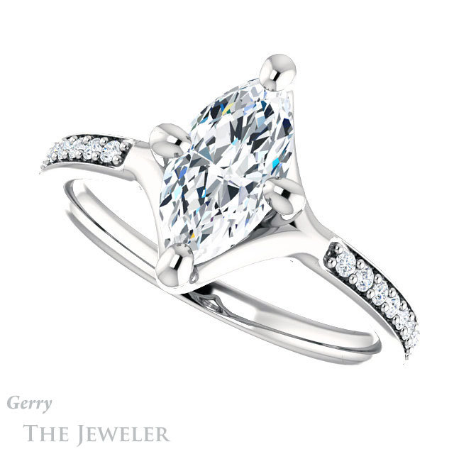 Marquise Cut Forever One Moissanite Engagement Ring #GTJ1031-marquise-fb-w 5 Marquise Cut Forever Brilliant Moissanite Engagement Ring #GTJ1031-marquise-fb-w