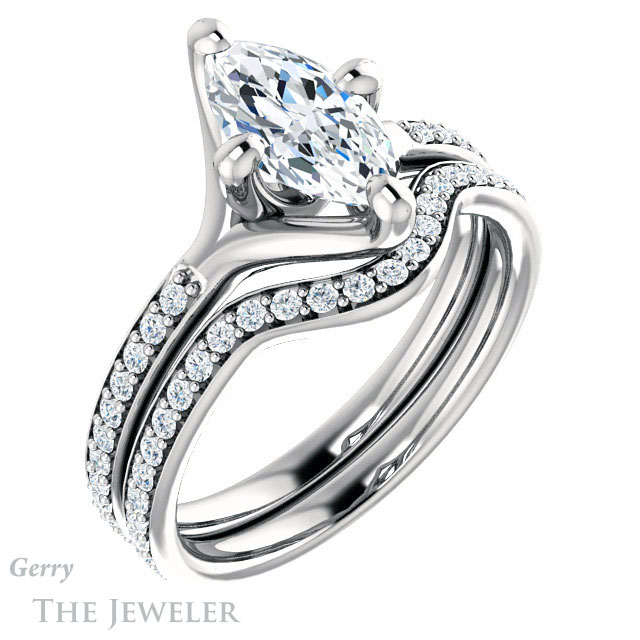 Marquise Cut Forever One Moissanite Engagement Ring #GTJ1031-marquise-fb-w 6 Marquise Cut Forever Brilliant Moissanite Engagement Ring #GTJ1031-marquise-fb-w