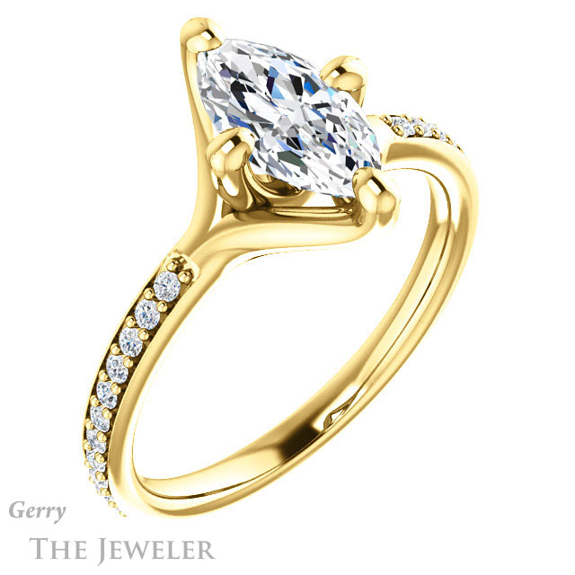 Marquise Cut Forever One Moissanite Engagement Ring #GTJ1031-marquise-fb-y 4 Marquise Cut Forever Brilliant Moissanite Engagement Ring #GTJ1031-marquise-fb-y