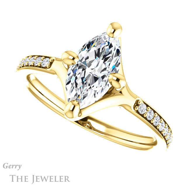 Marquise Cut Forever One Moissanite Engagement Ring #GTJ1031-marquise-fb-y 5 Marquise Cut Forever Brilliant Moissanite Engagement Ring #GTJ1031-marquise-fb-y