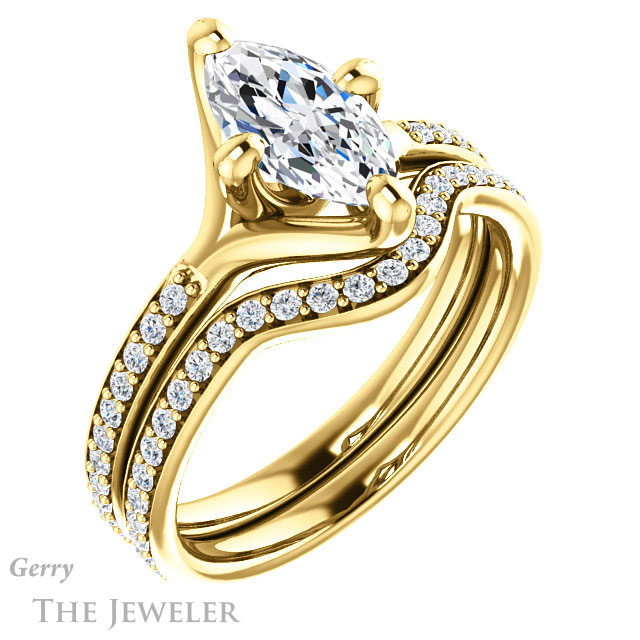 Marquise Cut Forever One Moissanite Engagement Ring #GTJ1031-marquise-fb-y 6 Marquise Cut Forever Brilliant Moissanite Engagement Ring #GTJ1031-marquise-fb-y