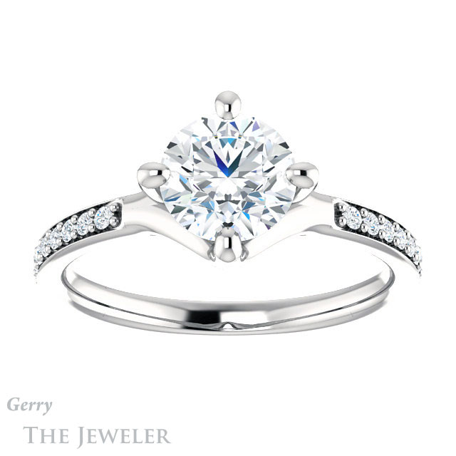 Round Cut Forever One Moissanite Engagement Ring #GTJ1031-round-fo-w